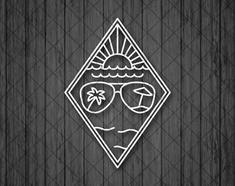 Lunettes de soleil Beach Line Drawing Autocollant de décalcomanie en vinyle, Décalcomanie de voiture d’été, Autocollant de camion de plage, Décalcomanie de bouteille d’eau, Décalcomanie d’ordinateur portable, Décalcomanie de lunettes de soleil