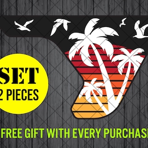 Colorful Printed Sun Palm Trees Beach Hawaiian Fender Vent Vinyl Decal Sticker, JL / JLU / JT Palms Beach Fender Vent Decal Set, Pair Decals
