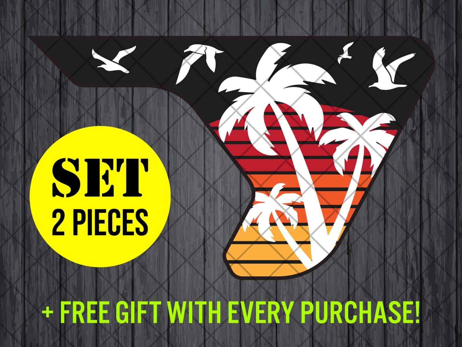 Colorful Printed Sun Palm Trees Beach Hawaiian Fender Vent Vinyl Decal Sticker, JL / JLU / JT Palms Beach Fender Vent Decal Set, Pair Decals
