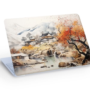 Painted JAPANESE Landscape LAPTOP SKIN Decal Sticker, Macbook Skin, Watercolor Japanese Laptop Skin Decal Universal Fit - Custom Size
