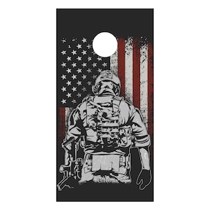 US Soldier CORNHOLE Wraps Colorful Printed Vinyl Decal Sticker, Corn Hole Sport Decal, Lawn Game Decal, Cornhole USA Soldier Decal