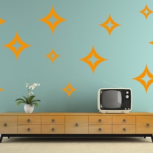STARS Retro Classic Wall Vinyl Decal Stickers, Set of 18 Stars Wall Art Decals, Starburst Interior Wall Decals Stickers