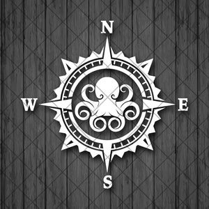 Octopus kompas vinyl decal sticker, kompas roos, matroos decal, vrachtwagen decal, laptop stickers, sticker voor avontuurlijke auto's, auto sticker
