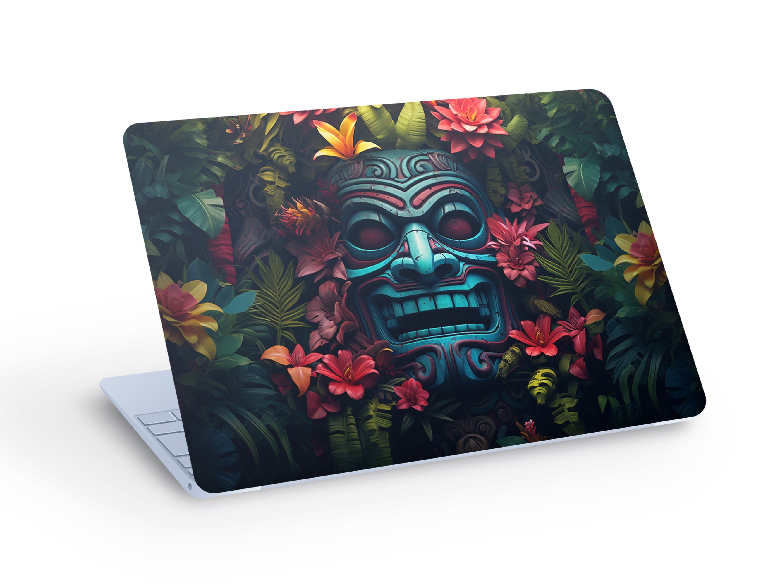 Tiki Notebook TIKI Mask LAPTOP SKIN Decal Sticker, Tiki Mask Flowers Laptop Skin ...