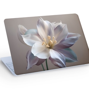 White FLOWER LAPTOP SKIN Decal Sticker, Macbook Skin, Close-up Single Flower Laptop Skin Decal - Custom Size