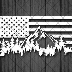 American Flag Mountain Forest Vinyl Decal Sticker, Top Quality Decal For American Offroad Vehicles, Car Decals - Custom Color and Size