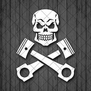 Skull With Crossed Pistons Vinyl Decal Sticker, Truck Decal, Laptop Stickers, Decal For Popular Offroad Cars, Skull Crossed Pistons Decal