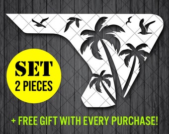 Calcomanía de vinilo para rejilla de ventilación de guardabarros (paisaje con palmeras y gaviotas volando), juego de calcomanías JL/JLU/JT (par)