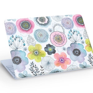Autocollant de décalcomanie de peau d’ordinateur portable de fleurs peintes, décalcomanie de peau d’ordinateur portable de plantes de fleurs - taille personnalisée