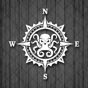 Octopus Compass Vinyl Decal Sticker, Octopus Compass Rose, Sailor Decal, Truck Decal, Laptop Stickers, Decal for Adventure cars, Car Decal