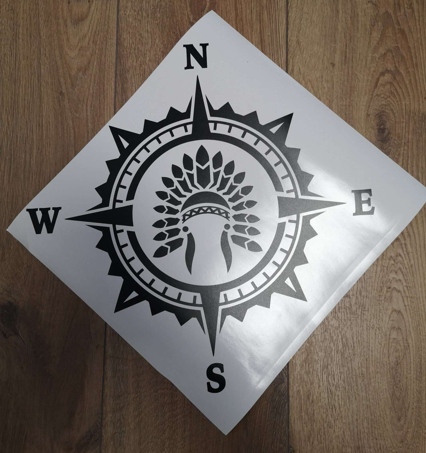 Indian Feather Headdress Compass Vinyl Decal Sticker, Compass Rose ...