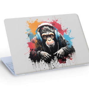 Sticker autocollant DJ Monkey pour ordinateur portable, Sticker pour ordinateur portable DJ singe mignon - Taille personnalisée