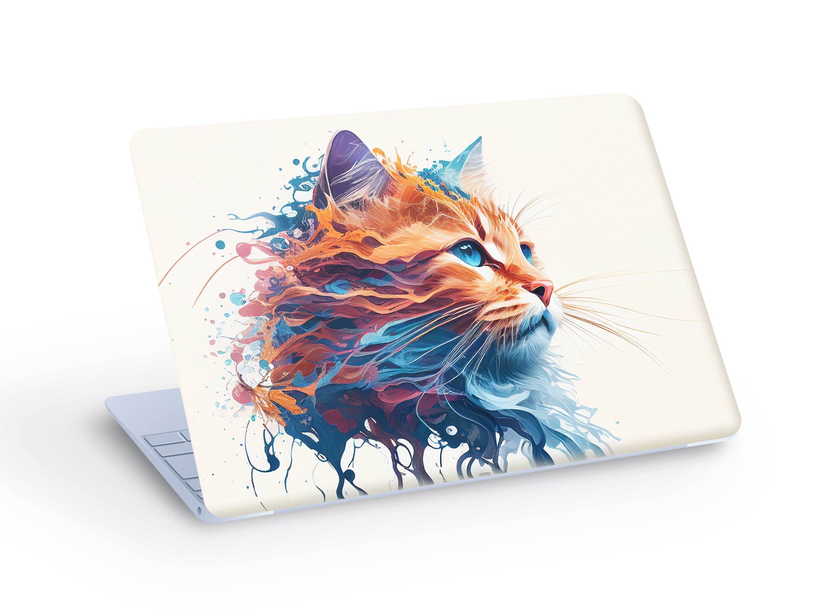 Cute CAT LAPTOP SKIN Decal Sticker, Cat on White Background Laptop Skin ...