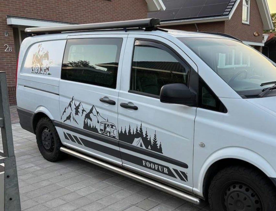 Custom Text Treeline Mountain COMPASS CAMPING Van Vinyl Decal Stickers ...