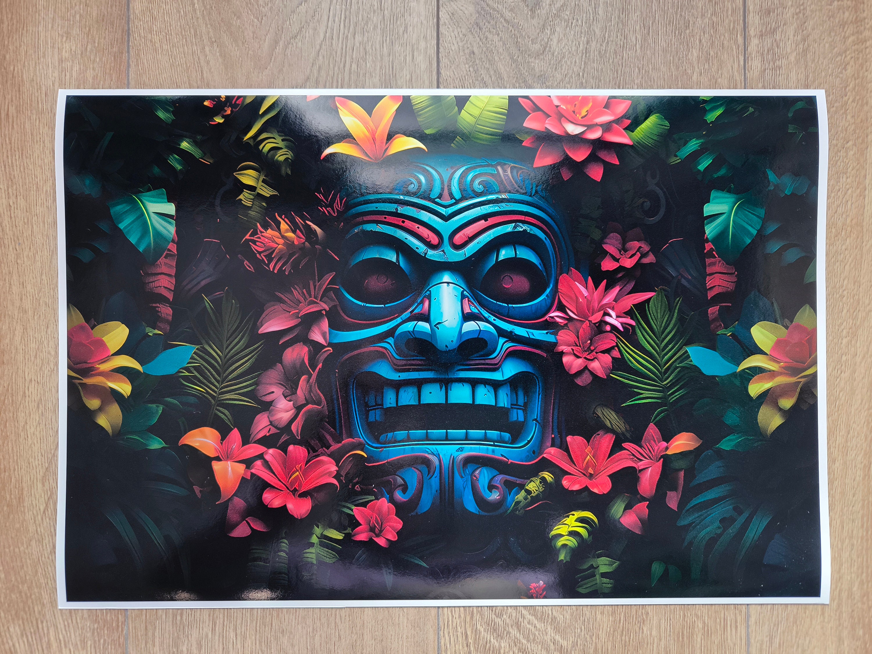Tiki Notebook TIKI Mask LAPTOP SKIN Decal Sticker, Tiki Mask Flowers Laptop Skin ...