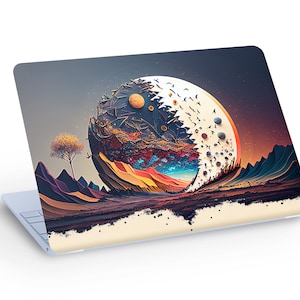 Calcomanía de piel de ordenador portátil con paisaje lunar abstracto, calcomanía de piel para ordenador portátil con paisaje de planeta espacial abstracto, tamaño personalizado