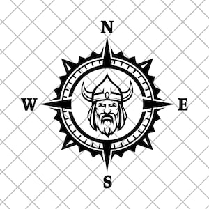VIKING WARRIOR Compass Vinyl Decal Sticker, Compass Rose Decal, Viking Wall Sticker, Viking Truck Decal,Laptop Decal, Viking Compass Sticker