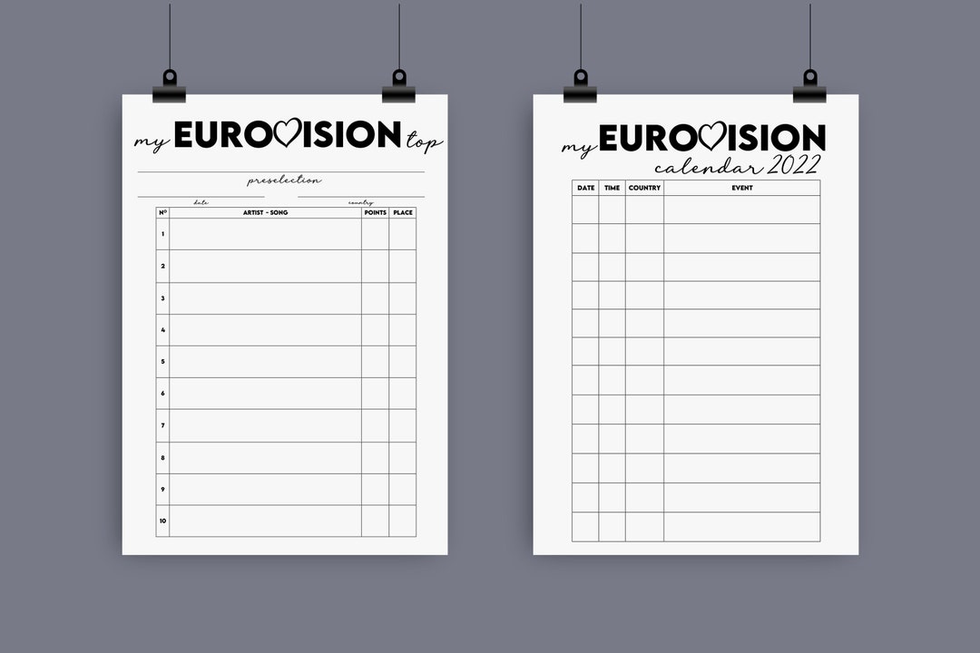Eurovision Printable Calendar A4 & Top Preselections Etsy UK