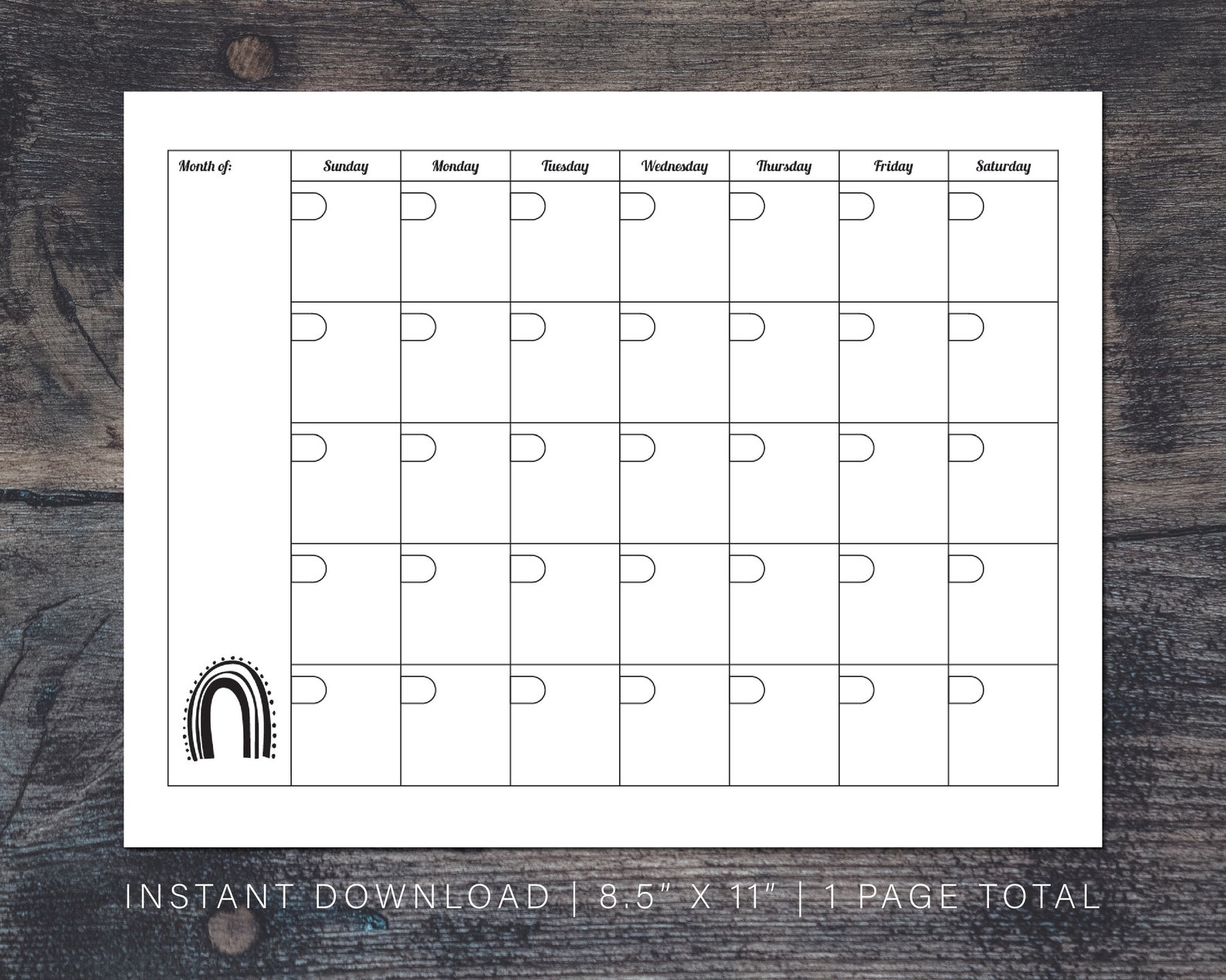 Boho Monthly Calendar Printable 8.5 x 11 inch Blank Etsy