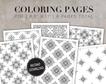 Patroon kleurplaten | Woestijn geïnspireerde abstracte kleuren | PDF-bestand van 8,5 x 11 inch | Direct downloaden | Afdrukbaar | Volwassen patroon kleurboek