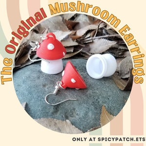 Mushroom Earrings, Hidden Storage, 3D Printed