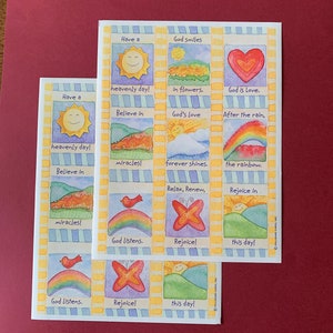 2 feuilles vintage d’autocollants Hallmark Dictons mignons Dieu religieux Sourires dans les fleurs