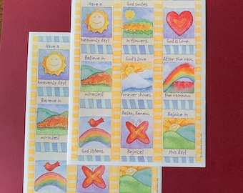 2 Vintage Sheets of Hallmark Stickers Cute Sayings Religious God Smiles in Flowers