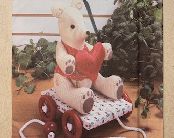 Vintage Simplicity #7827 Sewing Pattern Decorative Stuffed Bear Pull-Toy  UNCUT/FF Dated 1986 Bear is 12" tall Marjorie Pucket