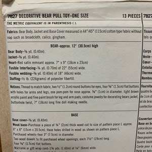 Vintage Simplicity 7827 Sewing Pattern Decorative Stuffed Bear Pull-Toy UNCUT/FF Dated 1986 Bear is 12 tall Marjorie Pucket image 2