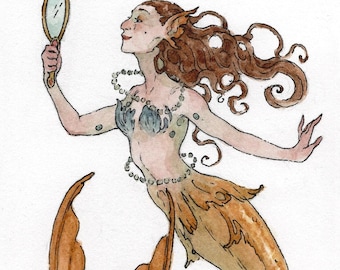 Gold Mermaid: Original Watercolour Painting