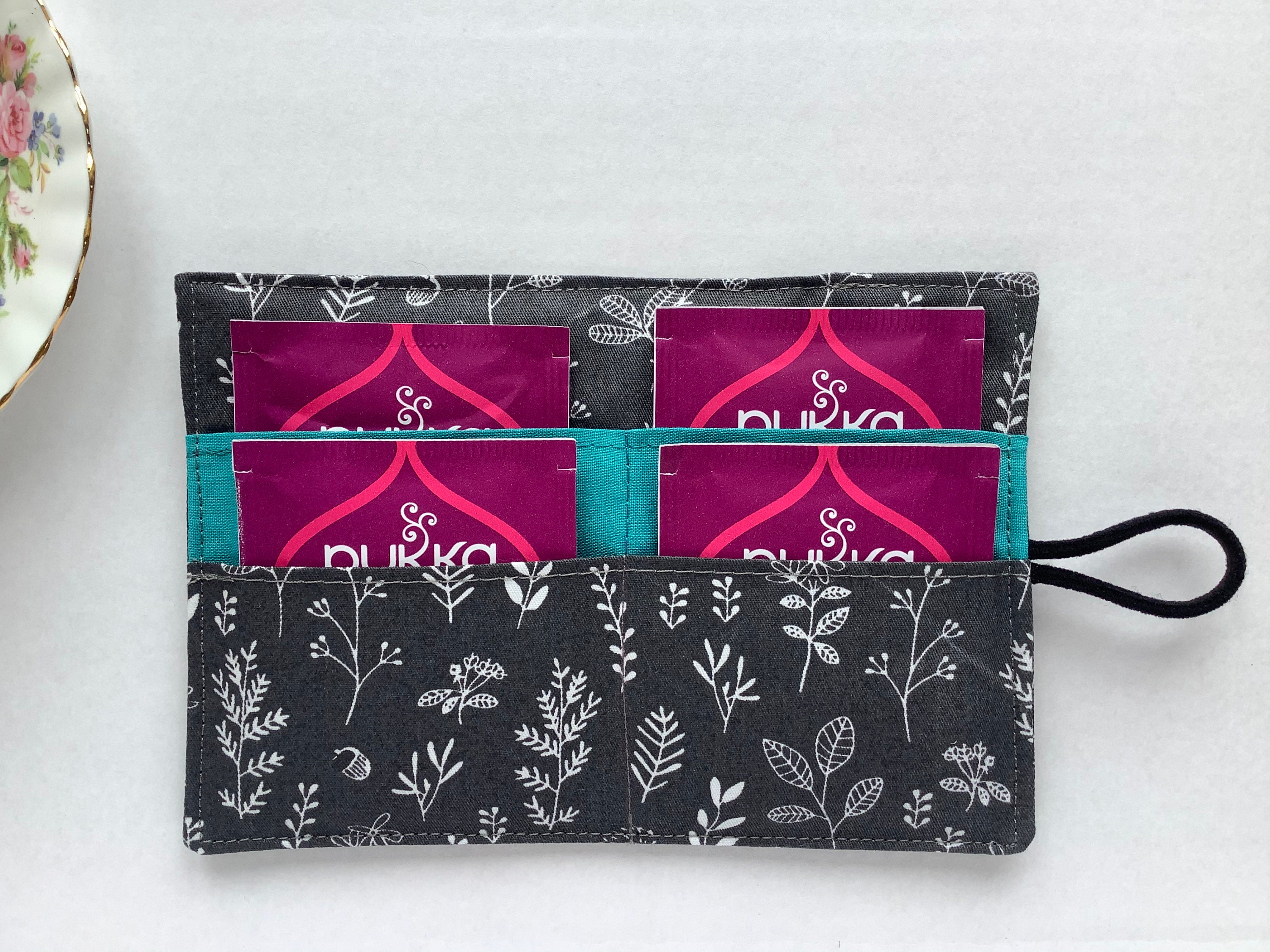 Tea wallet travel tea bag holder handmade using grey fabric Etsy