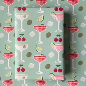 Cool Cocktail Gift Wrap with Manhattan, Cosmopolitan and Dirty Martini drinks Pack of 3