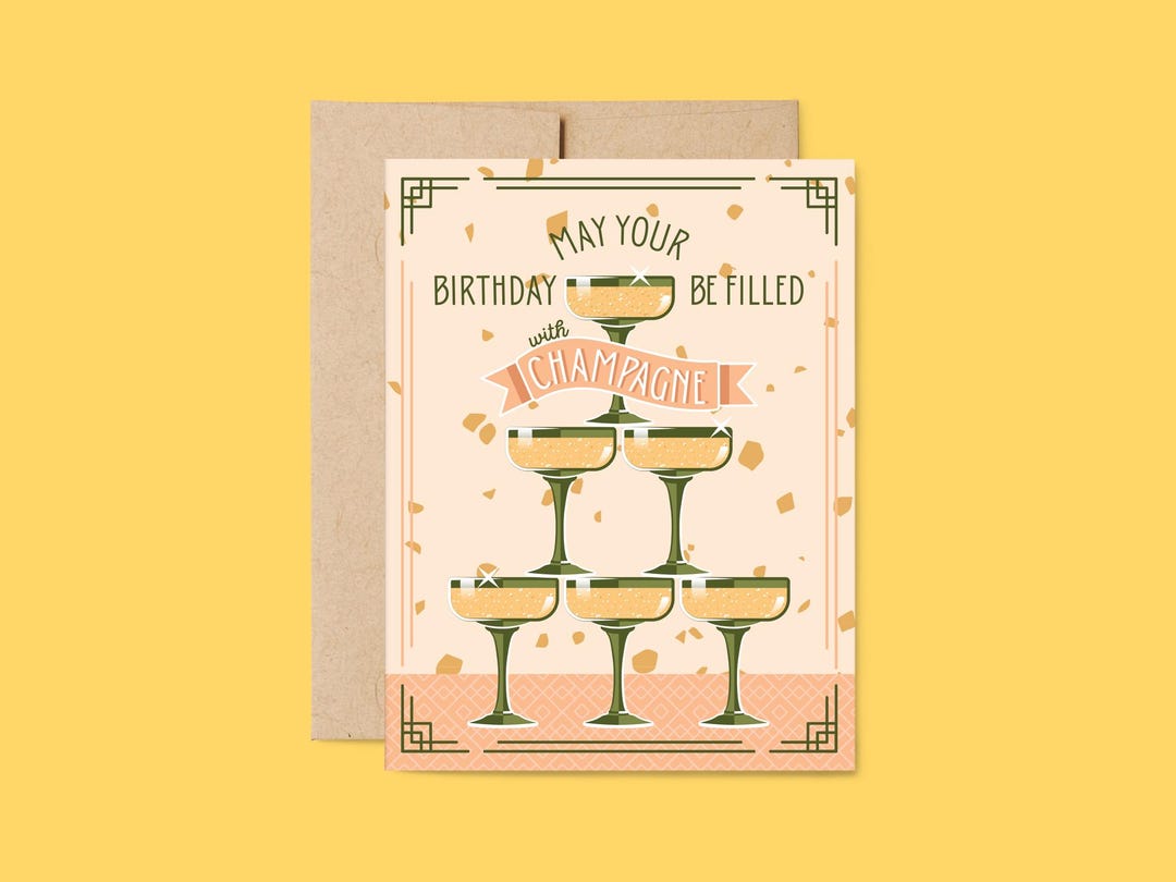 Champagne Birthday Card | Cheers Birthday Card - Etsy