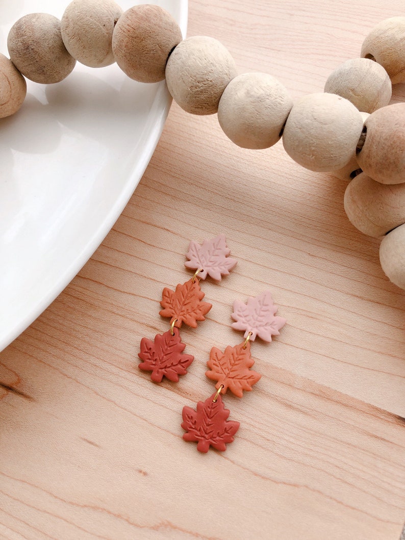 Maple Dangles Fall Clay Earrings Halloween Polymer Clay Earrings Autumn Statement Earrings image 5