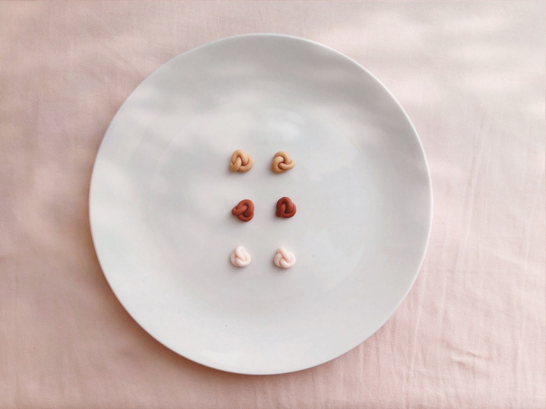 Polymer Clay Knot Stud Earrings Minimalist Earrings Pink Earrings Gold