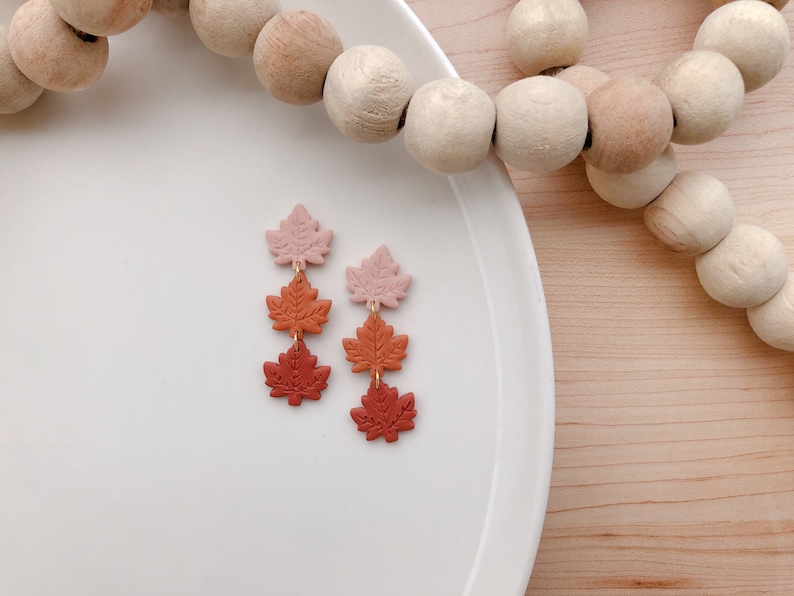 Maple Dangles Fall Clay Earrings Halloween Polymer Clay Earrings Autumn Statement Earrings image 1