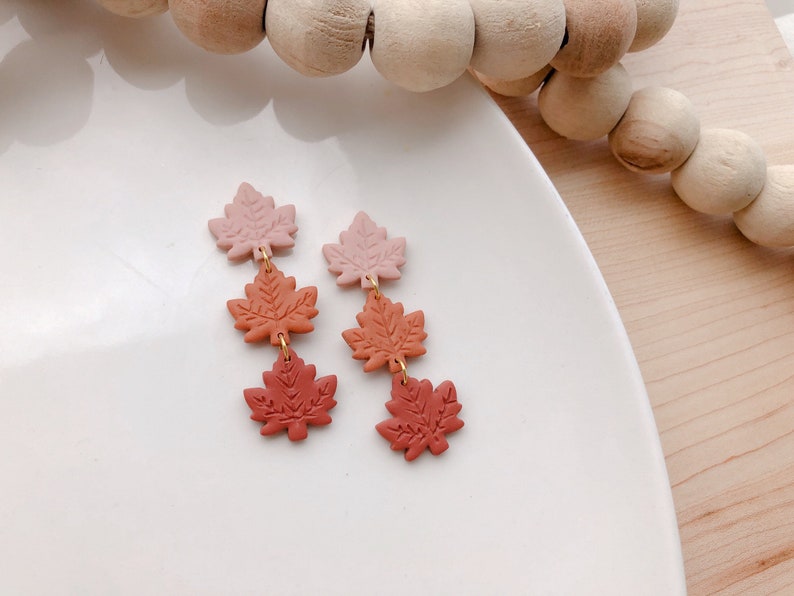 Maple Dangles Fall Clay Earrings Halloween Polymer Clay Earrings Autumn Statement Earrings image 2