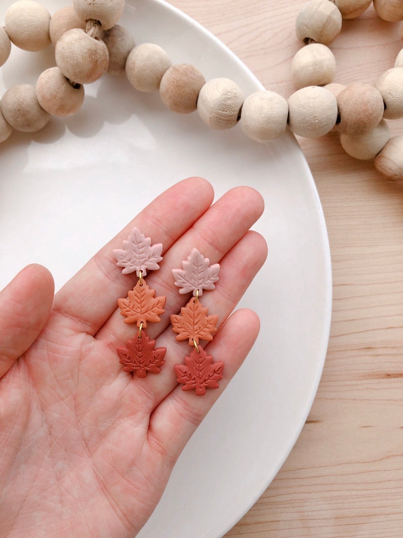 Maple Dangles Fall Clay Earrings Halloween Polymer Clay Earrings Autumn Statement Earrings image 7