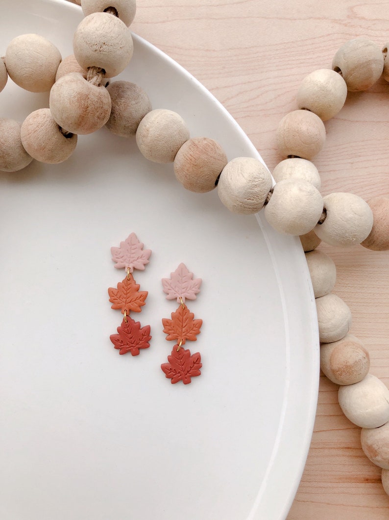 Maple Dangles Fall Clay Earrings Halloween Polymer Clay Earrings Autumn Statement Earrings image 4