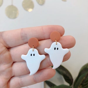 Cute Halloween Ghost BOO Earrings For Women - Handmade Polymer Clay Dangle Earrings - View #10