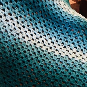 Crochet Blanket-Granny Square- Crochet Throw- Teal Afghan - Diagonal Stripe-Lap Blanket- Beach Blanket-