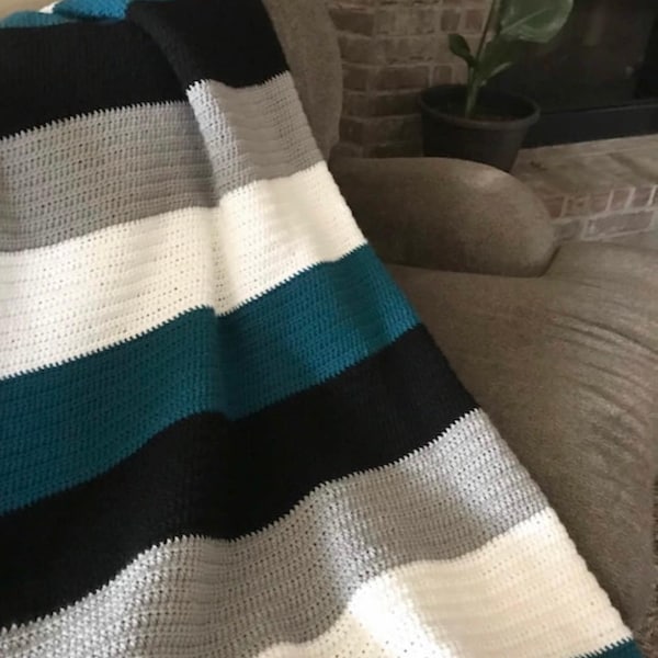 Crochet Blanket-Crocheted Striped Blanket-Crocheted Throw Blanket-Handmade Afghan-Crochet Bedding-Lap Blanket