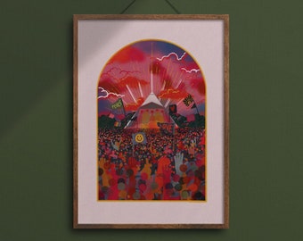 Glastonbury Festival Illustrated Art Print Pyramid Stage - Eco-Friendly - Music Festival - Wall Art - Poster A1 A2 A3 A4