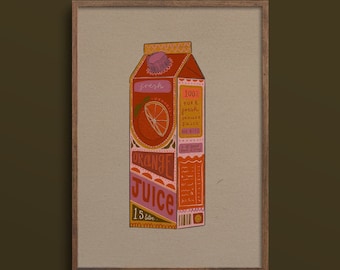 Orange Juice Carton - Illustrated Art Print - Wall Art - A4 A3 A2