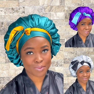リバーシブルシルクサテンボンネット、巻き毛用サテンスリープキャップ、サテンヘアカバー、ロングヘア用サテンヘアボンネット、ショートヘア用シルクボンネット