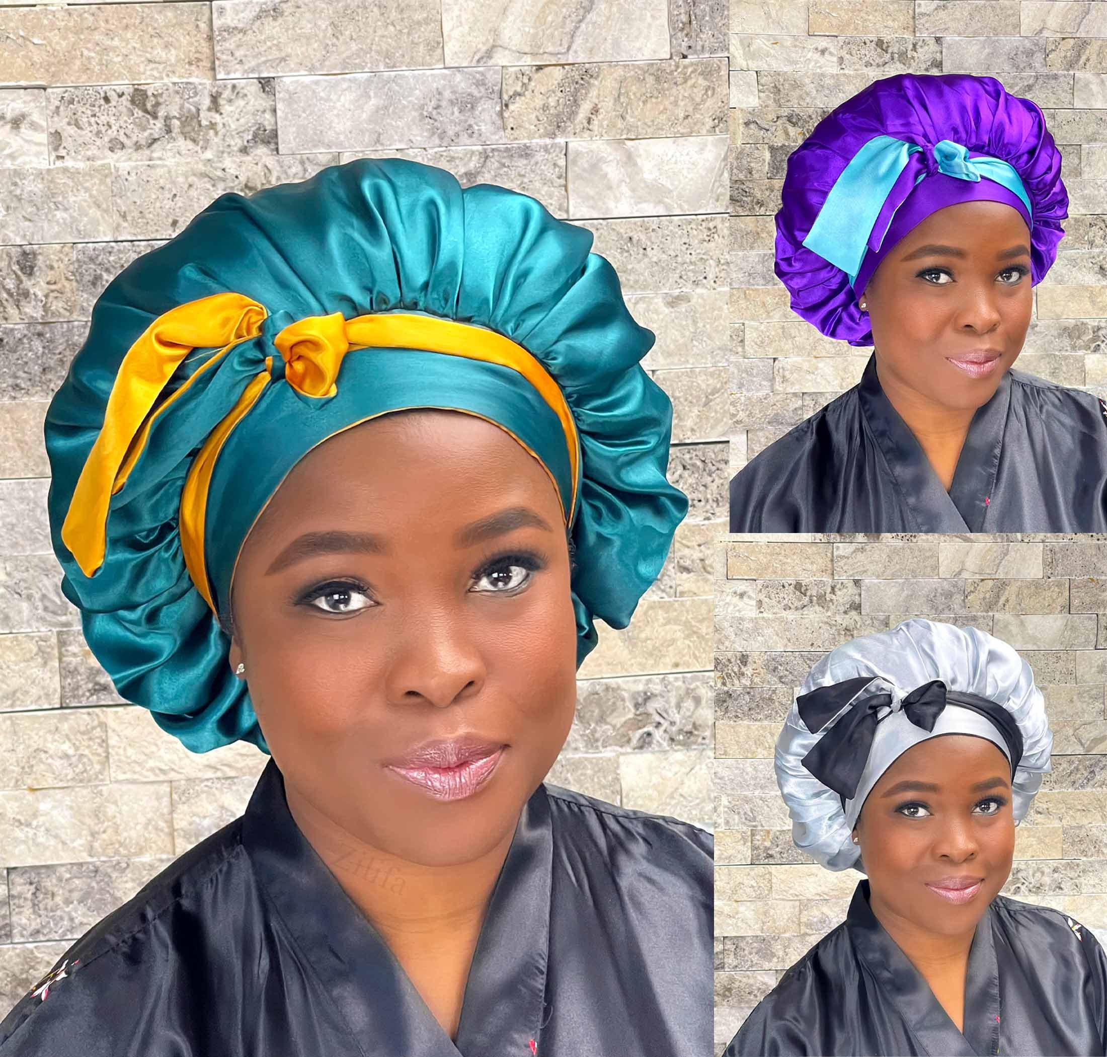 Bonnets de cheveux de nuit pour femmes, Bonnet soyeux en Satin Double  couche, couvre-tête réglable, chapeau pour cheveux bouclés et élastiques,  accessoires de coiffure