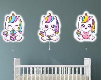 Set of 3 | Baby Unicorn Nursery Wall Light, Nursery Lighting, Baby Kids Room Decor, Wooden for Baby Room,Kids Room Wall Decor