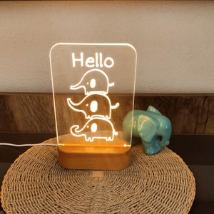 Personalized Hello Night Light, Elephant Night Light, Led Night Light, Custom Night Light,Kids Night Light