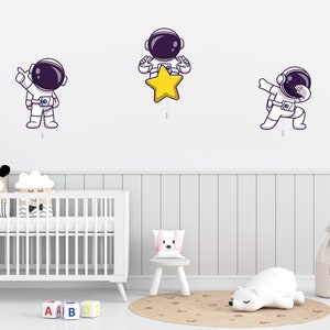 Set of 3 | Astronaut Nursery Wall Light, Nursery Lighting, Space Decorative,Baby Kids Room Decor, Wooden for Baby Room,Kids Room Wall Decor