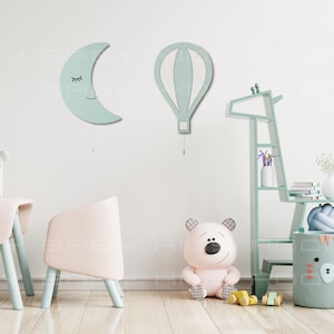 MM Balloon and Moon Light,Nursery Wall Light, Night Light For Kids, Hot Air Balloon